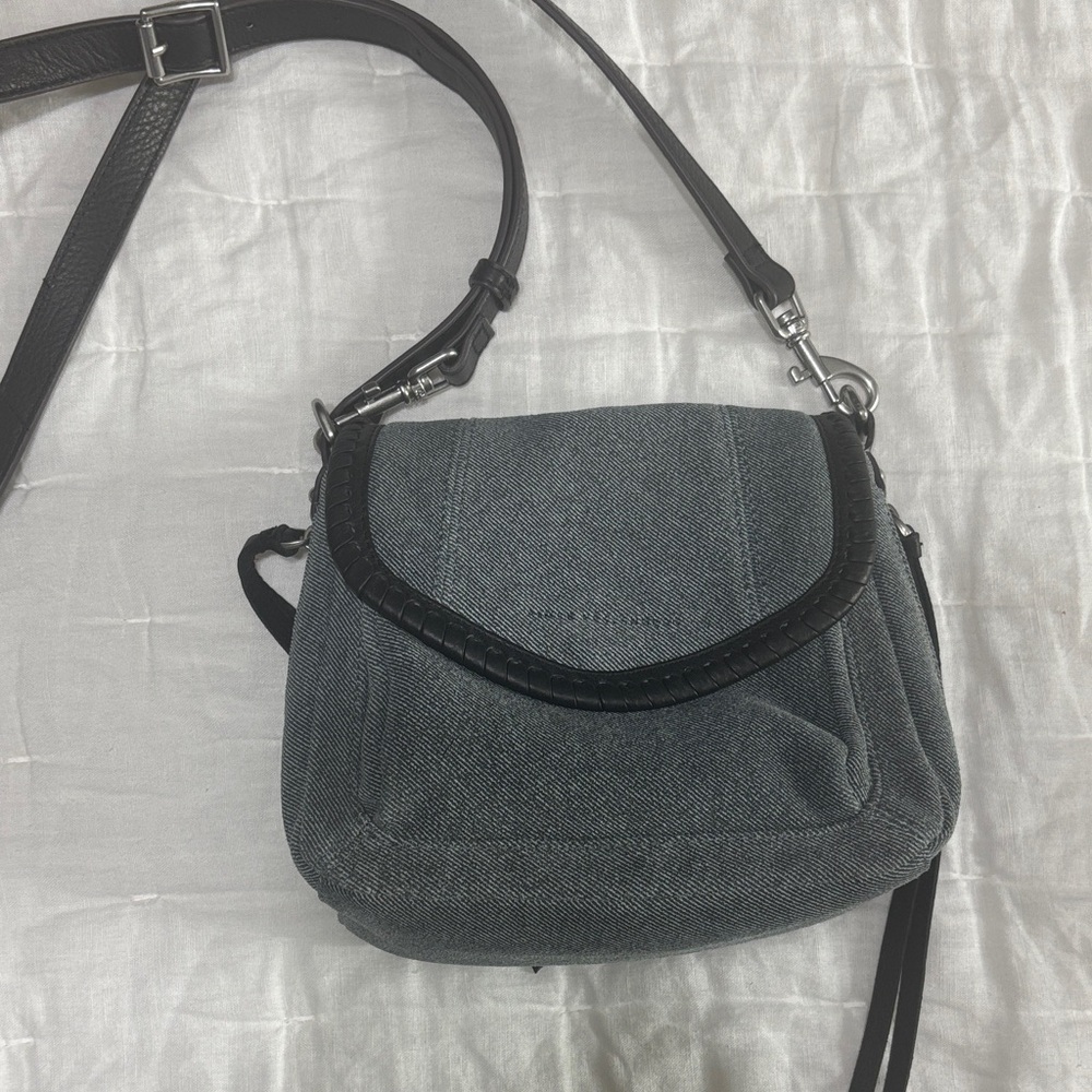 Denim Crossbody Shoulder Bag with Black Trim